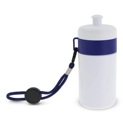 Bidon Sportowy Z Obwódka I Kolorowym Sznurkiem 500ml kolor biały / ciemnoniebieski (LT98785-N0110)