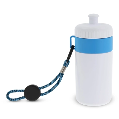Bidon Sportowy Z Obwódka I Kolorowym Sznurkiem 500ml kolor biały / jasnoniebieski (LT98785-N0112)