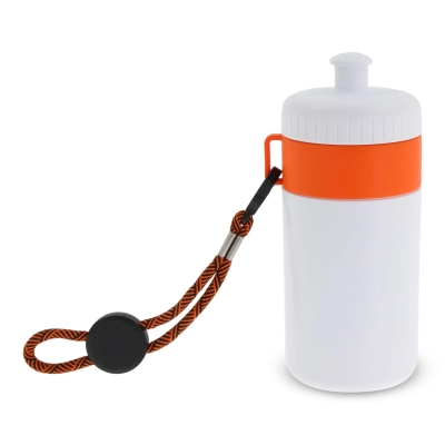 Bidon Sportowy Z Obwódka I Kolorowym Sznurkiem 500ml kolor biały / pomarańczowy (LT98785-N0126)
