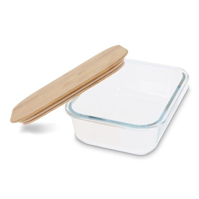 Szklany lunchbox z bambusową pokrywką kolor transparentny (LT90457-N0004)