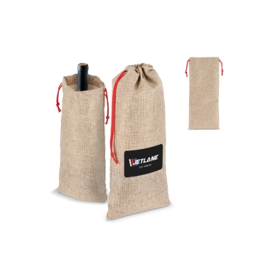 Torebka na wino w stylu juty 14 x 34 cm kolor naturalny (LT90277-N0094)