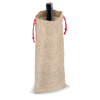 Torebka na wino w stylu juty 14 x 34 cm kolor naturalny (LT90277-N0094)