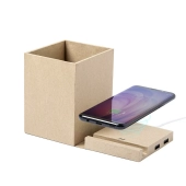 Składana ładowarka bezprzewodowa 5W z kartonu z recyklingu, hub USB 2.0, pojemnik na przybory do pisania, stojak na tele