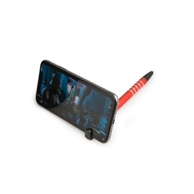 Długopis i touch pen z podpórką na telefon - czerwony