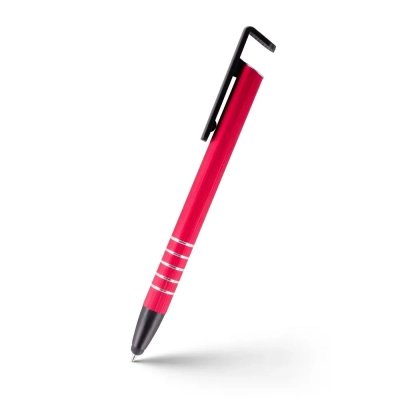 Długopis i touch pen z podpórką na telefon - czerwony