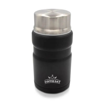 Termiczny pojemnik na żywność 650 ml Air Gifts, składana łyżka - kolor czarny