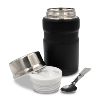 Termiczny pojemnik na żywność 650 ml Air Gifts, składana łyżka - kolor czarny