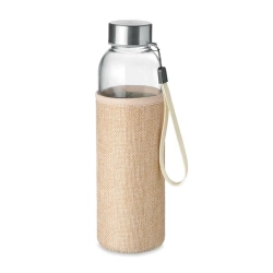 Szklana butelka w etui 500ml  - kolor beżowy
