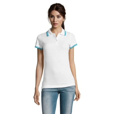 PASADENA WOMEN - PASADENA damskie polo 200g - Kolor White/Aqua