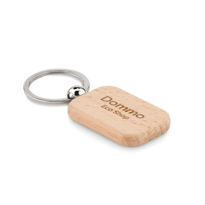 Prostokątny drewniany brelok POTY WOOD - kolor drewno